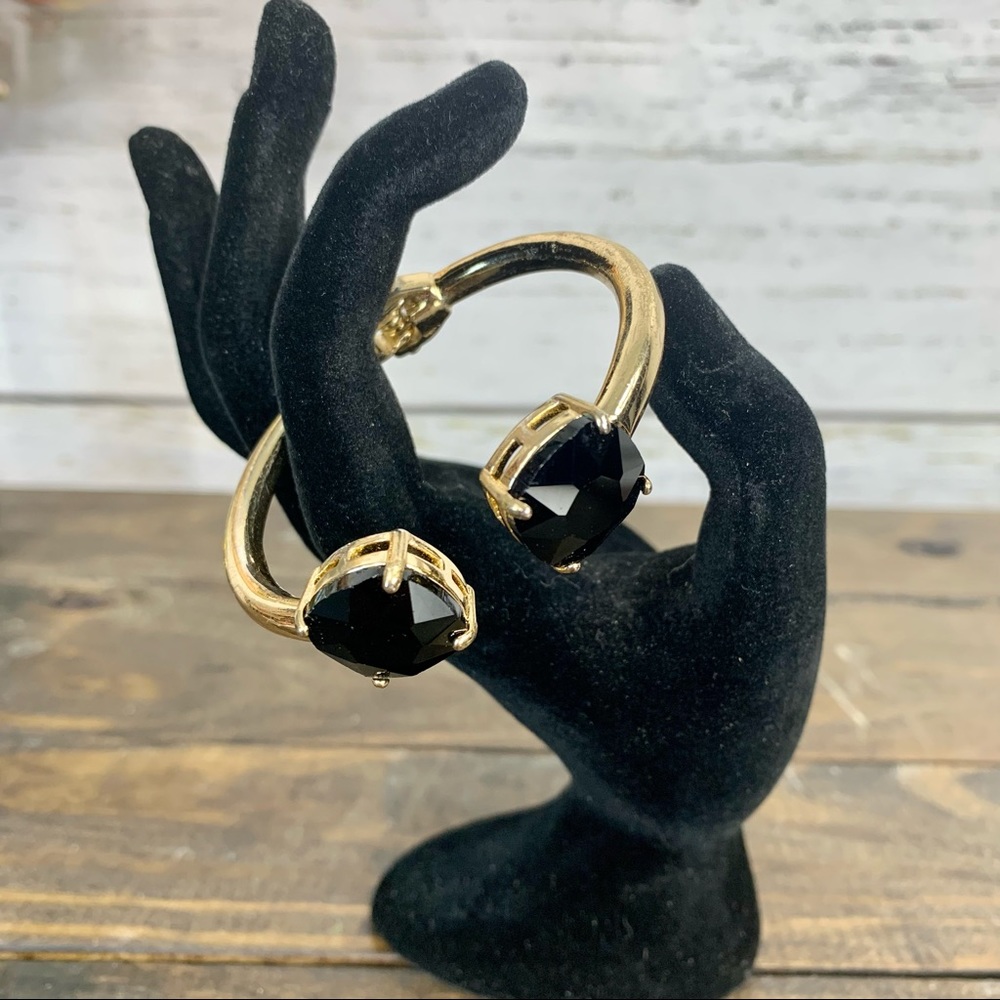KOHL'S Gold Tone Black Stone Cuff Hinged Bracelet